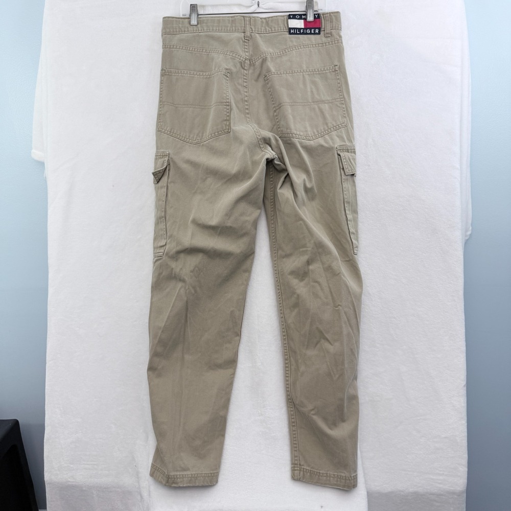 Vintage Tommy Hilfiger Cargo Pants Mens 34x32 Beige Canvas Flag Patch Y2K